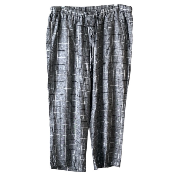 Zac & Rachel Pants - Zac & Rachel Women’s 1X Linen Blend Coastal Gray Plaid Wide Leg Pants